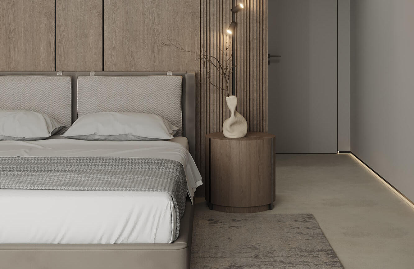 Master bedroom with king-sized bed and premium linens